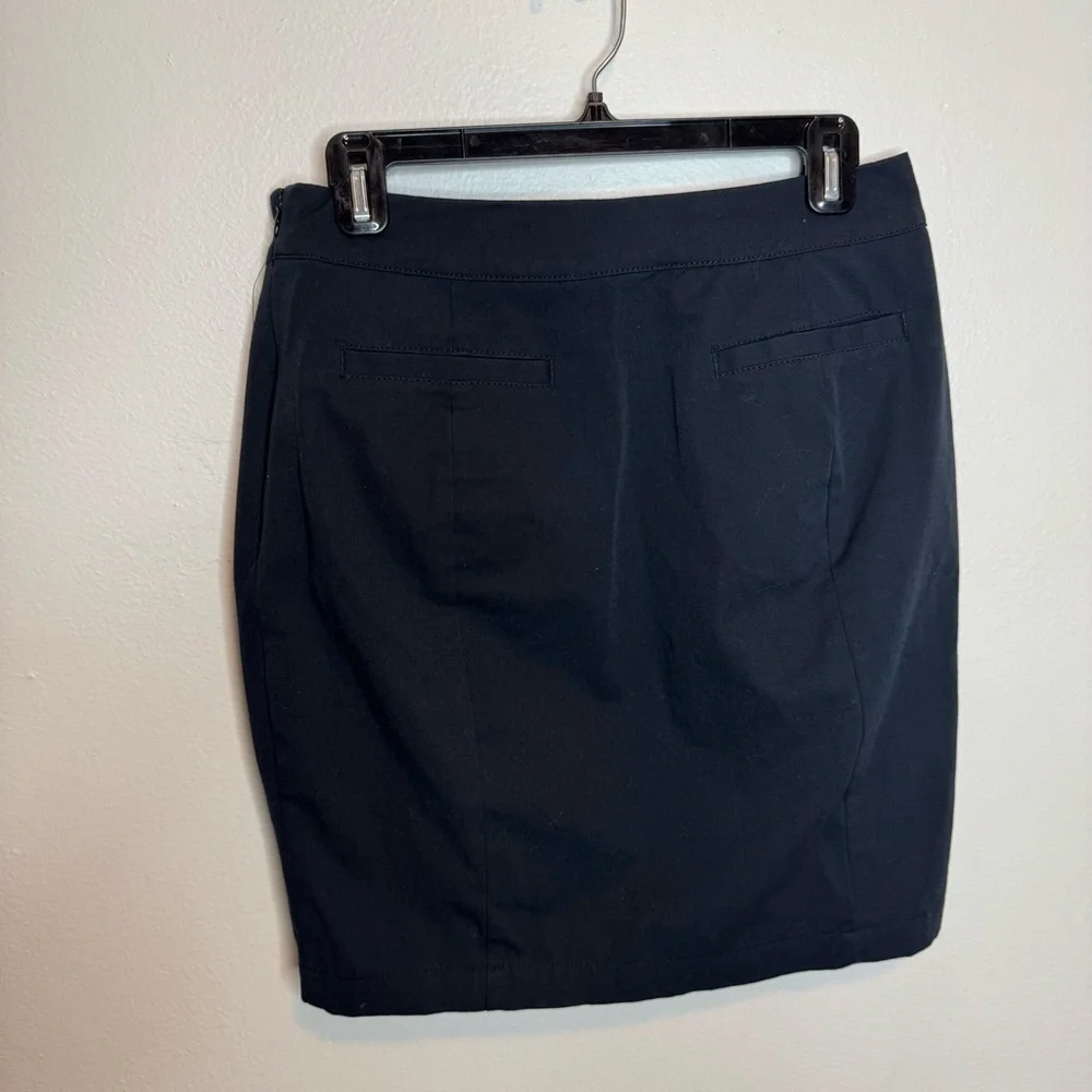 Betabrand Pencil Mini Skirt Women's Black Vented Zip Pocket Pull On Office